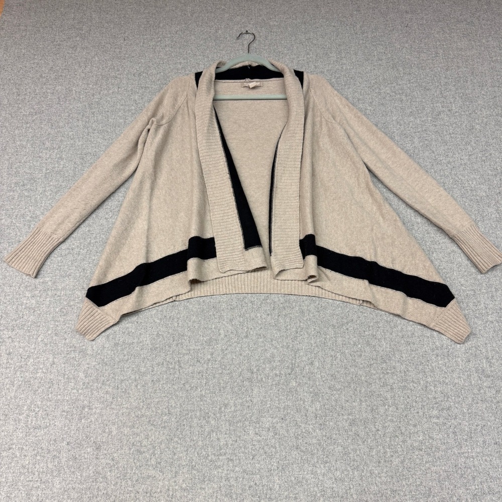 Banana Republic Cardigan Small Beige Black Merino Wool Cashmere Open Front Strip